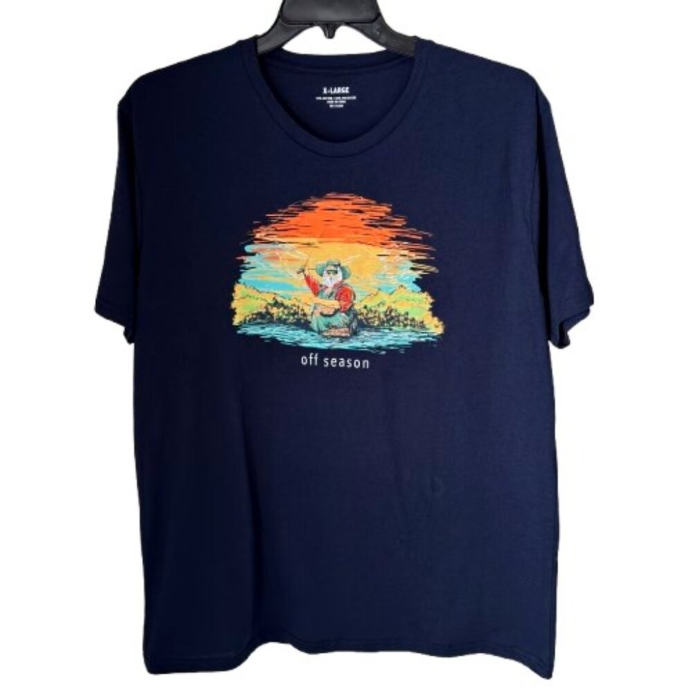Fly Fishing Santa On The Off Season Navy Blue Men's Size XL Crewneck T Shirt NWT